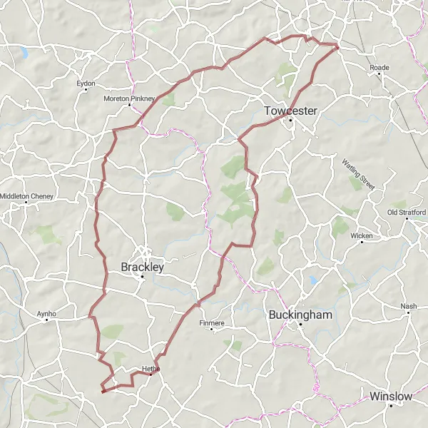 Map miniature of "The Gravel Adventure" cycling inspiration in Leicestershire, Rutland and Northamptonshire, United Kingdom. Generated by Tarmacs.app cycling route planner