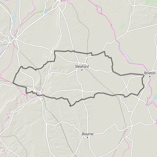 Map miniature of "Challenging Road Cycling Routes near Bottesford" cycling inspiration in Leicestershire, Rutland and Northamptonshire, United Kingdom. Generated by Tarmacs.app cycling route planner