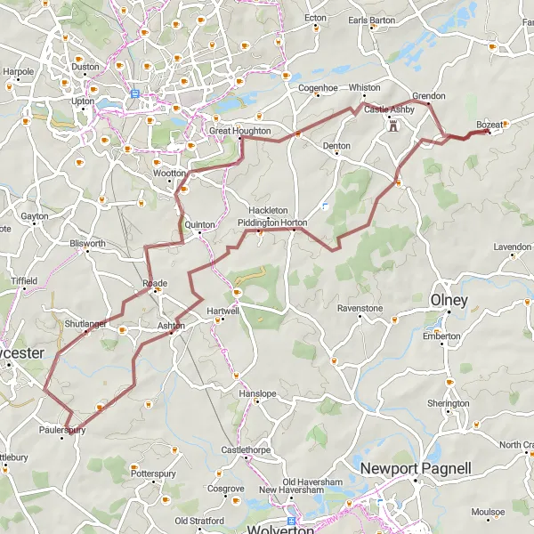 Map miniature of "Leicestershire Gravel Adventure" cycling inspiration in Leicestershire, Rutland and Northamptonshire, United Kingdom. Generated by Tarmacs.app cycling route planner