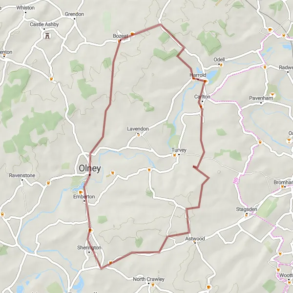 Map miniature of "Gravel Adventure" cycling inspiration in Leicestershire, Rutland and Northamptonshire, United Kingdom. Generated by Tarmacs.app cycling route planner