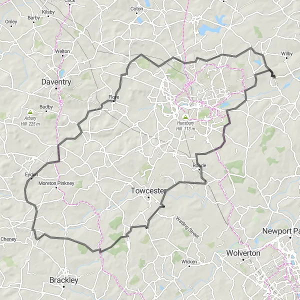 Map miniature of "Leicestershire Adventure" cycling inspiration in Leicestershire, Rutland and Northamptonshire, United Kingdom. Generated by Tarmacs.app cycling route planner