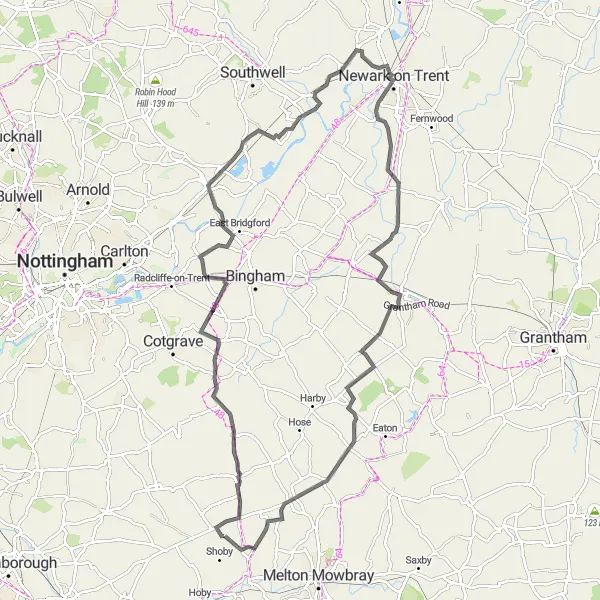 Map miniature of "Ultimate Road Challenge" cycling inspiration in Leicestershire, Rutland and Northamptonshire, United Kingdom. Generated by Tarmacs.app cycling route planner