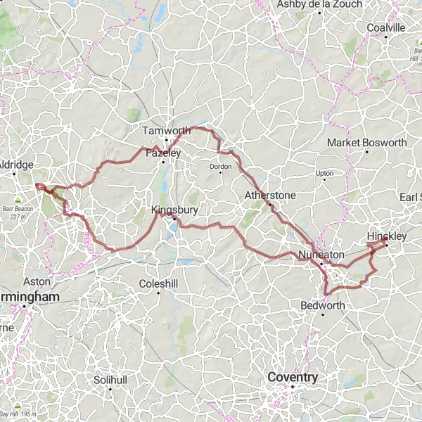 Map miniature of "Rutland and Northamptonshire Gravel Adventure" cycling inspiration in Leicestershire, Rutland and Northamptonshire, United Kingdom. Generated by Tarmacs.app cycling route planner