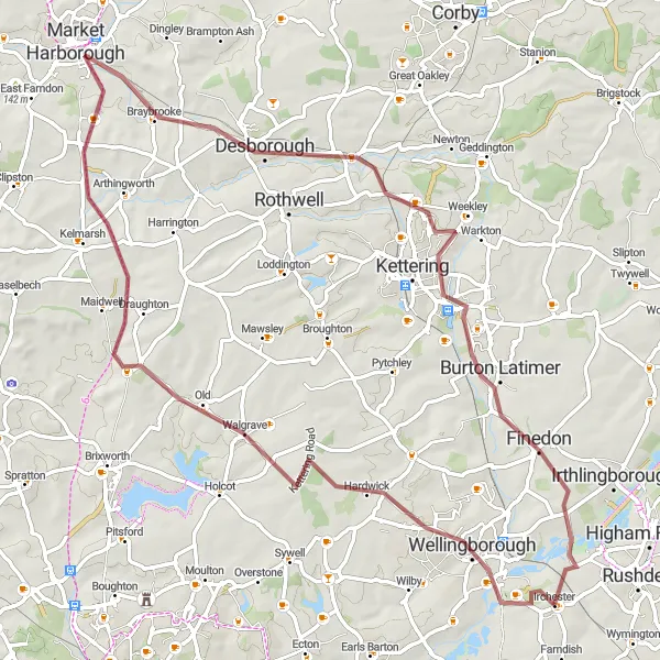 Map miniature of "The Gravel Explorer" cycling inspiration in Leicestershire, Rutland and Northamptonshire, United Kingdom. Generated by Tarmacs.app cycling route planner