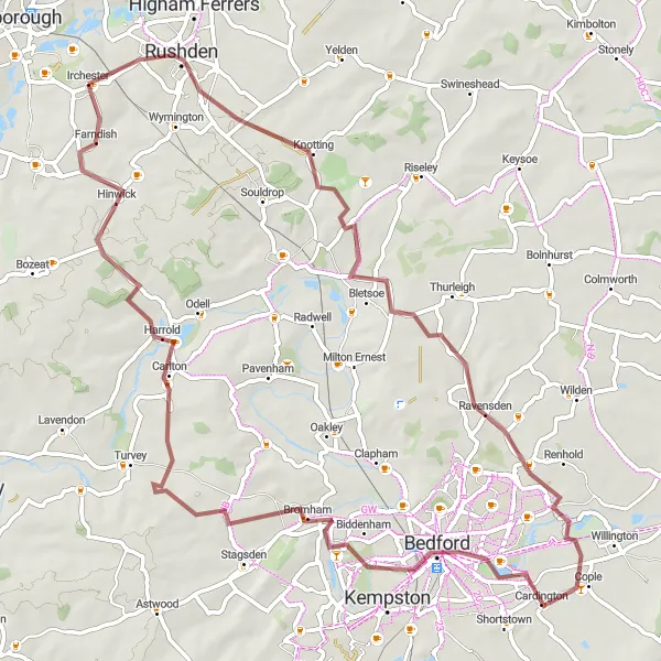 Map miniature of "The Hidden Trails" cycling inspiration in Leicestershire, Rutland and Northamptonshire, United Kingdom. Generated by Tarmacs.app cycling route planner