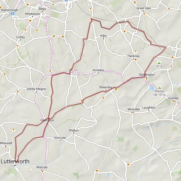 Map miniature of "Rutland Gravel Adventure" cycling inspiration in Leicestershire, Rutland and Northamptonshire, United Kingdom. Generated by Tarmacs.app cycling route planner