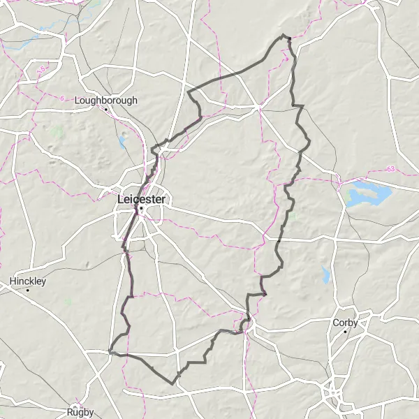 Map miniature of "Ultimate Lutterworth Cycling Adventure" cycling inspiration in Leicestershire, Rutland and Northamptonshire, United Kingdom. Generated by Tarmacs.app cycling route planner