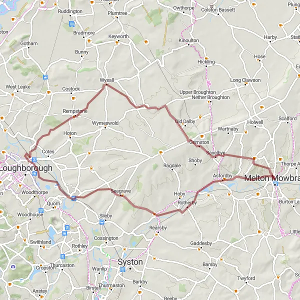 Map miniature of "Rural Rutland Gravel Escape" cycling inspiration in Leicestershire, Rutland and Northamptonshire, United Kingdom. Generated by Tarmacs.app cycling route planner