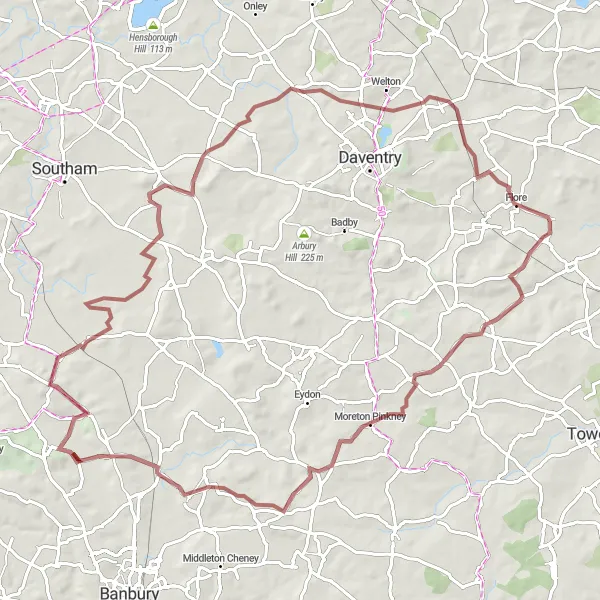 Map miniature of "Captivating Gravel Route near Nether Heyford" cycling inspiration in Leicestershire, Rutland and Northamptonshire, United Kingdom. Generated by Tarmacs.app cycling route planner