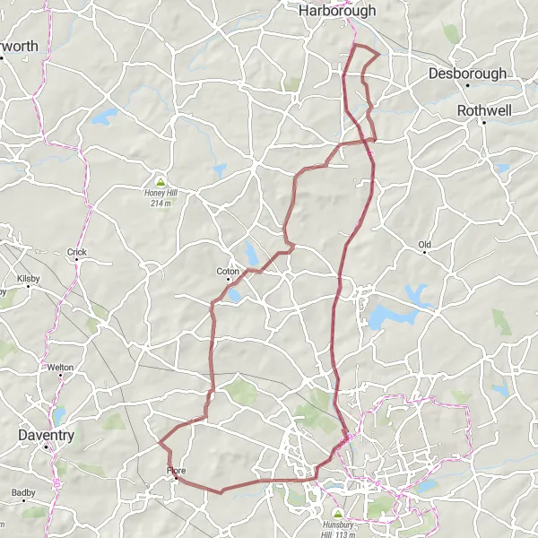 Map miniature of "Round Trip Cycling Route from Nether Heyford" cycling inspiration in Leicestershire, Rutland and Northamptonshire, United Kingdom. Generated by Tarmacs.app cycling route planner