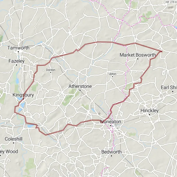 Map miniature of "Gravel Adventure" cycling inspiration in Leicestershire, Rutland and Northamptonshire, United Kingdom. Generated by Tarmacs.app cycling route planner