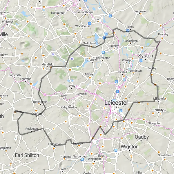 Map miniature of "Rutland Escape" cycling inspiration in Leicestershire, Rutland and Northamptonshire, United Kingdom. Generated by Tarmacs.app cycling route planner