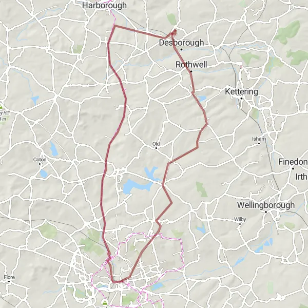 Map miniature of "Rothwell Expedition" cycling inspiration in Leicestershire, Rutland and Northamptonshire, United Kingdom. Generated by Tarmacs.app cycling route planner