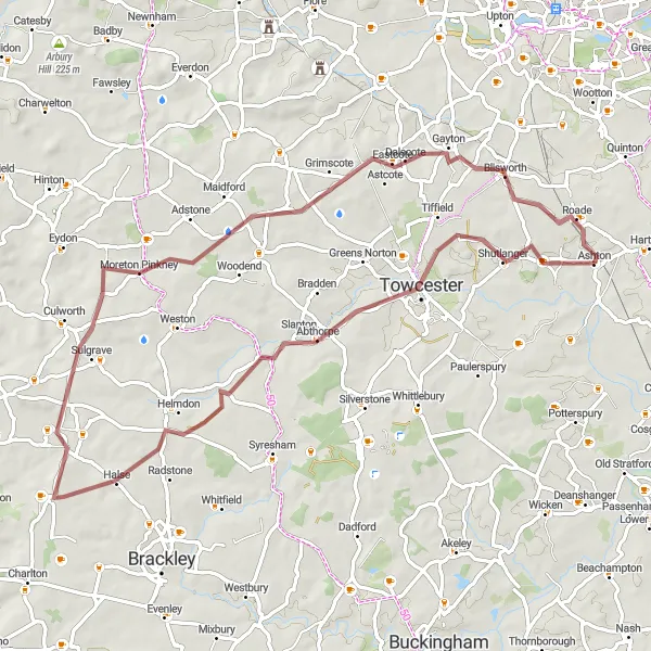 Map miniature of "The Gravel Explorer" cycling inspiration in Leicestershire, Rutland and Northamptonshire, United Kingdom. Generated by Tarmacs.app cycling route planner