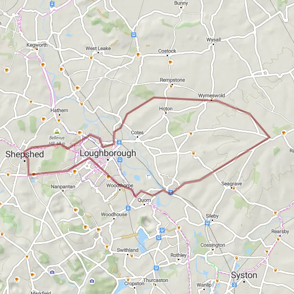 Map miniature of "Charnwood Chill" cycling inspiration in Leicestershire, Rutland and Northamptonshire, United Kingdom. Generated by Tarmacs.app cycling route planner