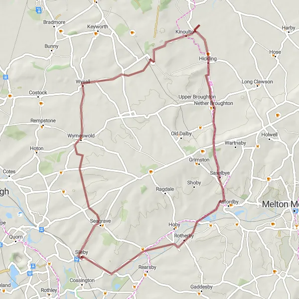 Map miniature of "The Charnwood Loop" cycling inspiration in Leicestershire, Rutland and Northamptonshire, United Kingdom. Generated by Tarmacs.app cycling route planner