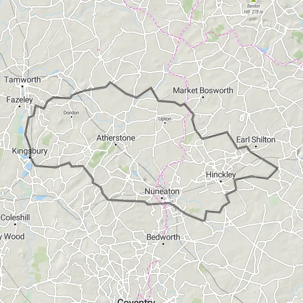 Map miniature of "Exploring Northamptonshire Route" cycling inspiration in Leicestershire, Rutland and Northamptonshire, United Kingdom. Generated by Tarmacs.app cycling route planner