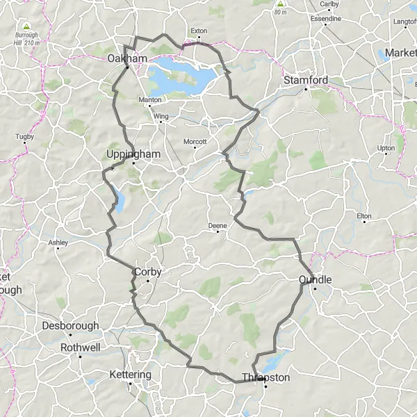 Map miniature of "Thrapston to Aldwincle Road Cycling Route" cycling inspiration in Leicestershire, Rutland and Northamptonshire, United Kingdom. Generated by Tarmacs.app cycling route planner