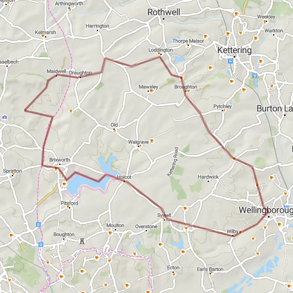 Map miniature of "Historic Expedition" cycling inspiration in Leicestershire, Rutland and Northamptonshire, United Kingdom. Generated by Tarmacs.app cycling route planner