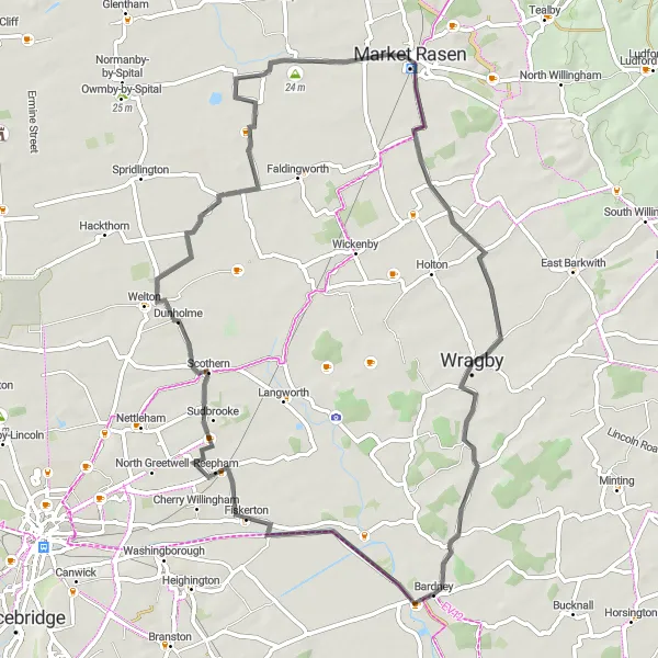 Map miniature of "The Reepham Ride" cycling inspiration in Lincolnshire, United Kingdom. Generated by Tarmacs.app cycling route planner