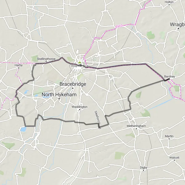 Map miniature of "Nocton to Bardney Loop" cycling inspiration in Lincolnshire, United Kingdom. Generated by Tarmacs.app cycling route planner