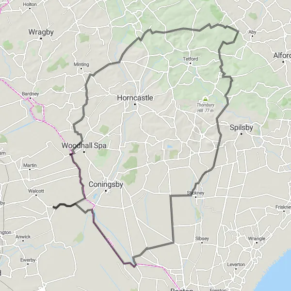 Map miniature of "Stixwould Tour" cycling inspiration in Lincolnshire, United Kingdom. Generated by Tarmacs.app cycling route planner