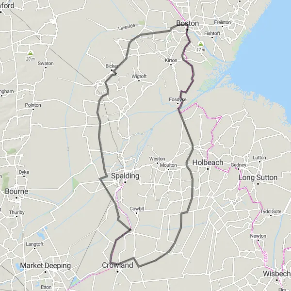 Map miniature of "Exploring the South" cycling inspiration in Lincolnshire, United Kingdom. Generated by Tarmacs.app cycling route planner