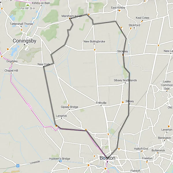 Map miniature of "Countryside Escape" cycling inspiration in Lincolnshire, United Kingdom. Generated by Tarmacs.app cycling route planner