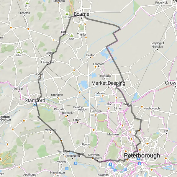 Map miniature of "Peakirk Scenic Ride" cycling inspiration in Lincolnshire, United Kingdom. Generated by Tarmacs.app cycling route planner