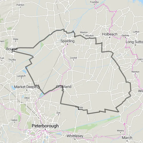 Map miniature of "The Fenland Adventure" cycling inspiration in Lincolnshire, United Kingdom. Generated by Tarmacs.app cycling route planner