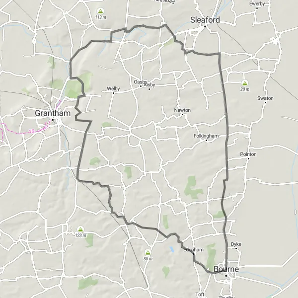 Map miniature of "Discovering the Lincolnshire Countryside" cycling inspiration in Lincolnshire, United Kingdom. Generated by Tarmacs.app cycling route planner