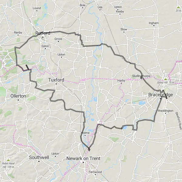 Map miniature of "Countryside and Historic Sites Tour" cycling inspiration in Lincolnshire, United Kingdom. Generated by Tarmacs.app cycling route planner