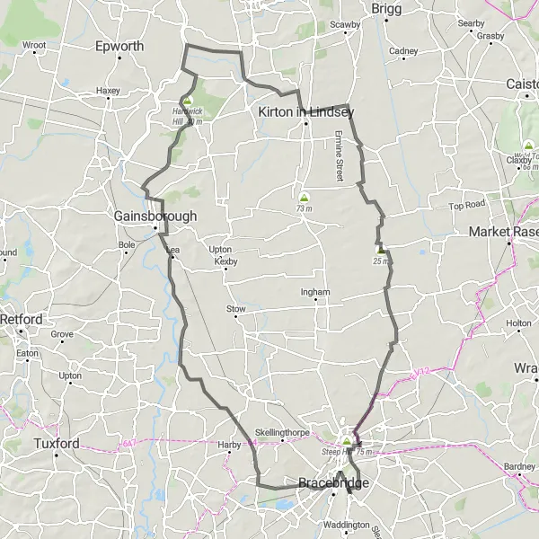 Map miniature of "Torksey Tornado" cycling inspiration in Lincolnshire, United Kingdom. Generated by Tarmacs.app cycling route planner