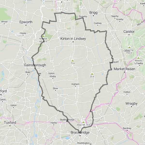 Map miniature of "Scenic Canwick" cycling inspiration in Lincolnshire, United Kingdom. Generated by Tarmacs.app cycling route planner