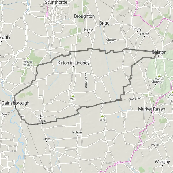 Map miniature of "Scenic Countryside and Historical Sights" cycling inspiration in Lincolnshire, United Kingdom. Generated by Tarmacs.app cycling route planner