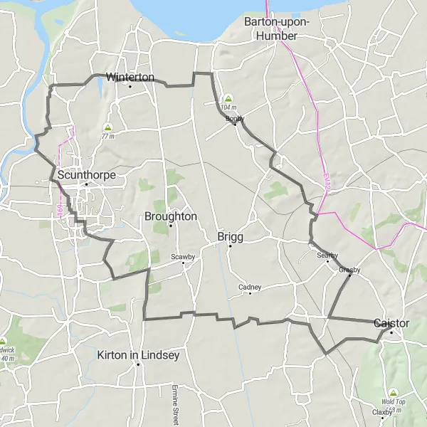 Map miniature of "Nettleton Loop" cycling inspiration in Lincolnshire, United Kingdom. Generated by Tarmacs.app cycling route planner