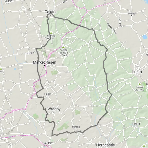 Map miniature of "Caistor Loop" cycling inspiration in Lincolnshire, United Kingdom. Generated by Tarmacs.app cycling route planner