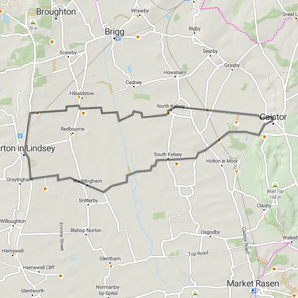 Map miniature of "Nettleton Hill Challenge" cycling inspiration in Lincolnshire, United Kingdom. Generated by Tarmacs.app cycling route planner