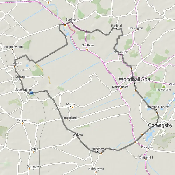 Map miniature of "Tattershall Castle Loop" cycling inspiration in Lincolnshire, United Kingdom. Generated by Tarmacs.app cycling route planner