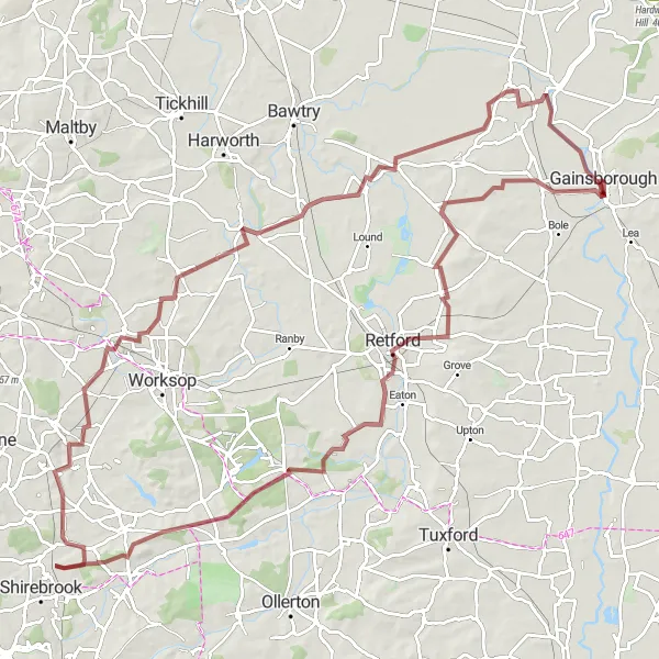 Map miniature of "The Woodland Gravel Loop" cycling inspiration in Lincolnshire, United Kingdom. Generated by Tarmacs.app cycling route planner