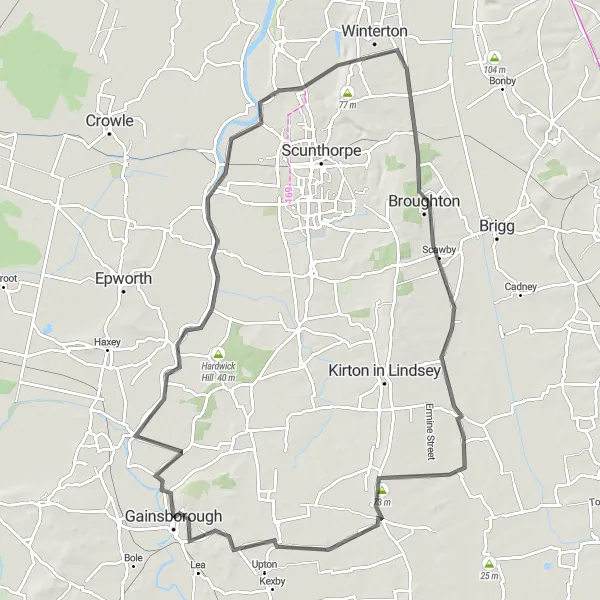 Map miniature of "The River Valley Road Tour" cycling inspiration in Lincolnshire, United Kingdom. Generated by Tarmacs.app cycling route planner