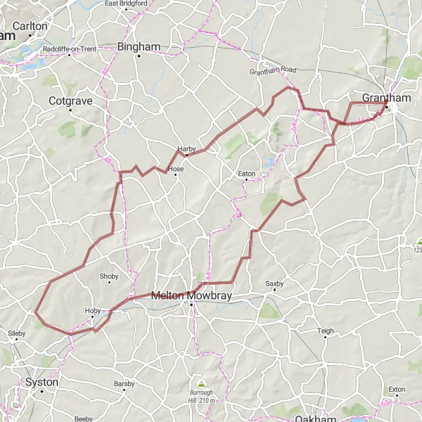 Map miniature of "The Lincolnshire Gravel Adventure" cycling inspiration in Lincolnshire, United Kingdom. Generated by Tarmacs.app cycling route planner