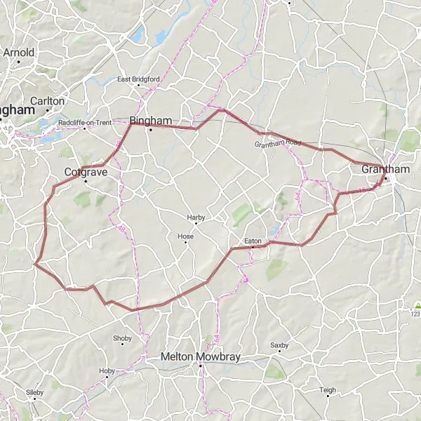 Map miniature of "Gravel Delight: Scenic Country Escape" cycling inspiration in Lincolnshire, United Kingdom. Generated by Tarmacs.app cycling route planner