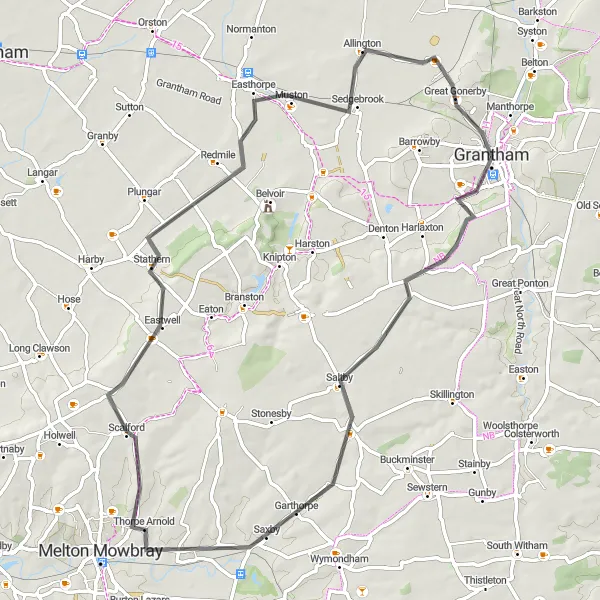 Map miniature of "Mystic Villages: Charming Hamlets and Hidden Gems" cycling inspiration in Lincolnshire, United Kingdom. Generated by Tarmacs.app cycling route planner