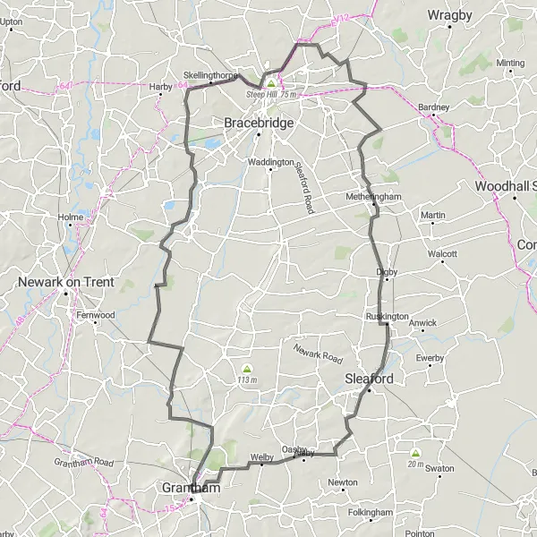 Map miniature of "The Lincolnshire Heritage Ride" cycling inspiration in Lincolnshire, United Kingdom. Generated by Tarmacs.app cycling route planner