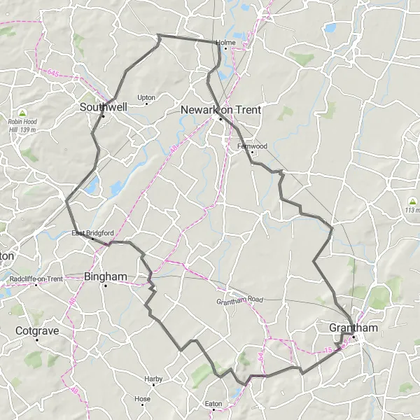 Map miniature of "The Majestic Journey: Exploring Valleys and Rural Beauty" cycling inspiration in Lincolnshire, United Kingdom. Generated by Tarmacs.app cycling route planner