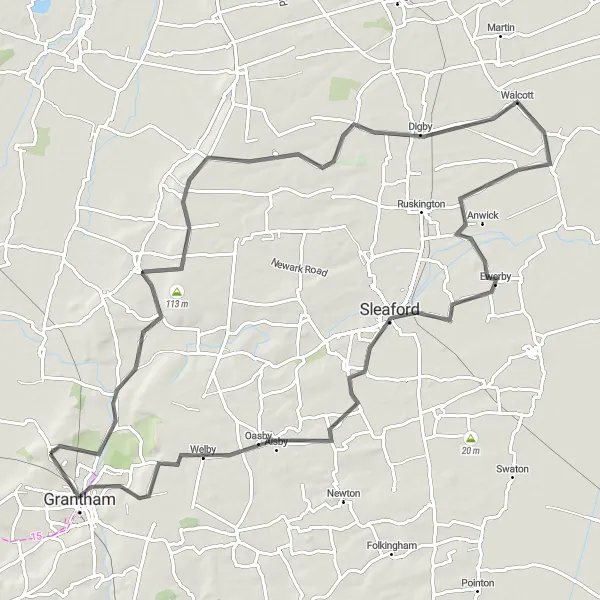 Map miniature of "Heritage Tour" cycling inspiration in Lincolnshire, United Kingdom. Generated by Tarmacs.app cycling route planner