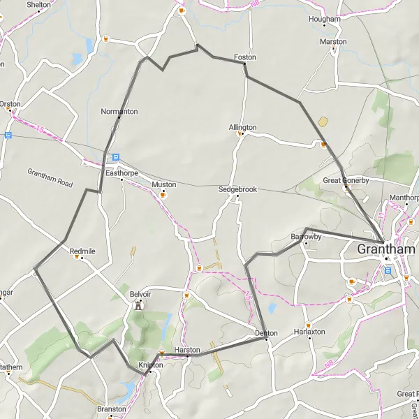 Map miniature of "Scenic Villages" cycling inspiration in Lincolnshire, United Kingdom. Generated by Tarmacs.app cycling route planner