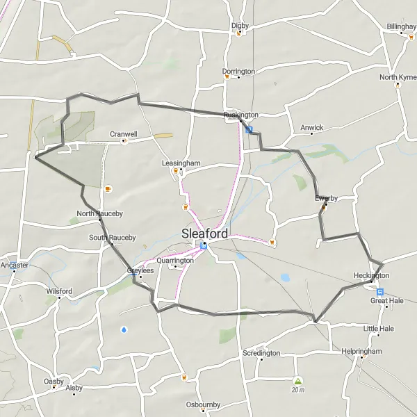 Map miniature of "Historical Wonders" cycling inspiration in Lincolnshire, United Kingdom. Generated by Tarmacs.app cycling route planner