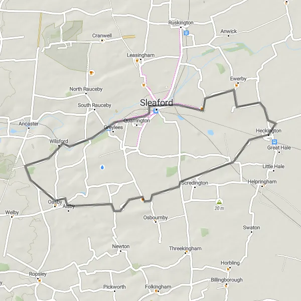 Map miniature of "Heckington Countryside Loop" cycling inspiration in Lincolnshire, United Kingdom. Generated by Tarmacs.app cycling route planner